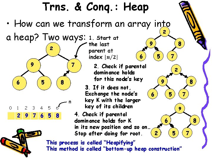 Trns. & Conq. : Heap • How can we transform an array into 2