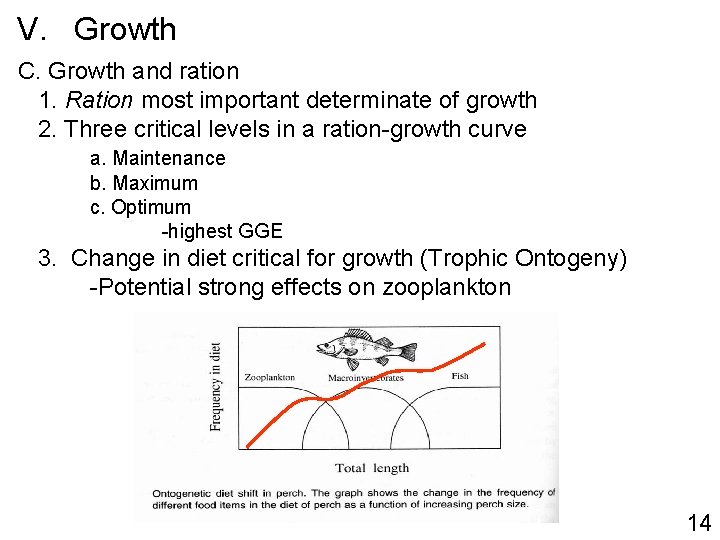 V. Growth C. Growth and ration 1. Ration most important determinate of growth 2.