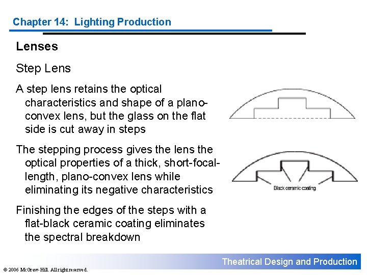 Chapter 14: Lighting Production Lenses Step Lens A step lens retains the optical characteristics