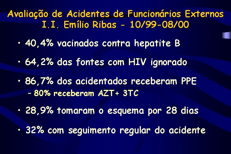 Avaliação de Acidentes de Funcionários Externos I. I. Emílio Ribas - 10/99 -08/00 •