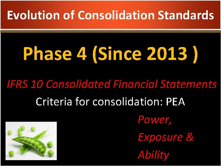 Evolution of Consolidation Standards Phase 4 (Since 2013 ) IFRS 10 Consolidated Financial Statements