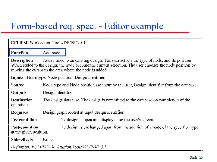 Form-based req. spec. - Editor example Slide 25 