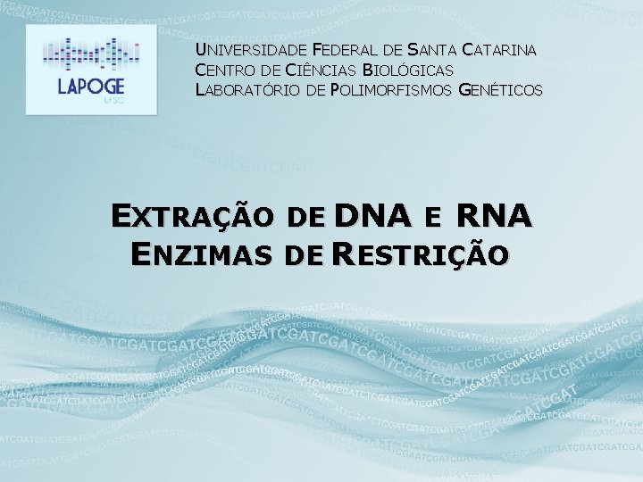 UNIVERSIDADE FEDERAL DE SANTA CATARINA CENTRO DE CIÊNCIAS BIOLÓGICAS LABORATÓRIO DE POLIMORFISMOS GENÉTICOS EXTRAÇÃO