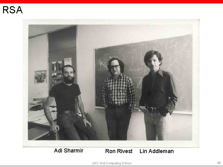 RSA Adi Sharmir Ron Rivest LHC Grid Computing School Lin Addleman 40 RSA Adi Sharmir Ron Rivest LHC Grid Computing School Lin Addleman 40