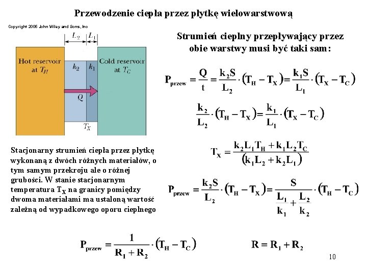 Przewodzenie ciepła przez płytkę wielowarstwową Copyright 2005 John Wiley and Sons, Inc Strumień cieplny