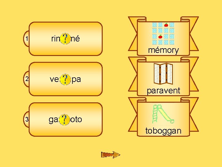 2 B 1 rimomé mémory 2 venrapa paravent 3 gamboto toboggan 