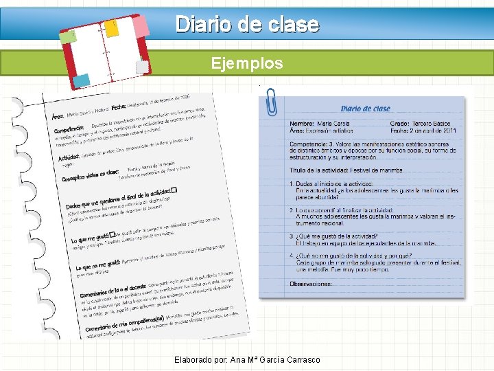 Diario de clase Ejemplos Elaborado por: Ana Mª García Carrasco Diario de clase Ejemplos Elaborado por: Ana Mª García Carrasco
