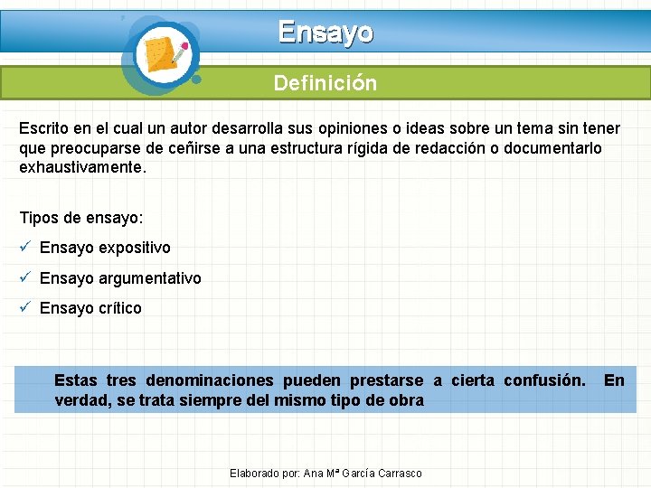 Ensayo Definición Escrito en el cual un autor desarrolla sus opiniones o ideas sobre Ensayo Definición Escrito en el cual un autor desarrolla sus opiniones o ideas sobre