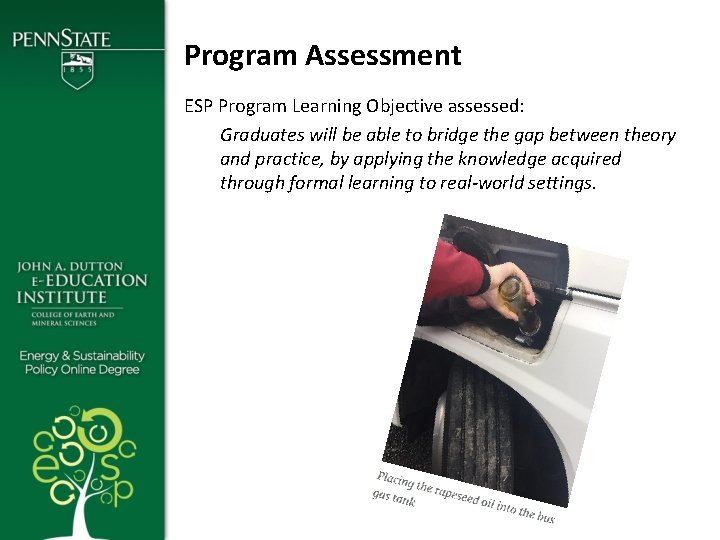 Program Assessment ESP Program Learning Objective assessed: Graduates will be able to bridge the