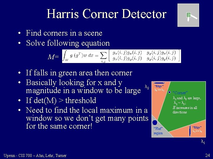 Harris Corner Detector • Find corners in a scene • Solve following equation M=