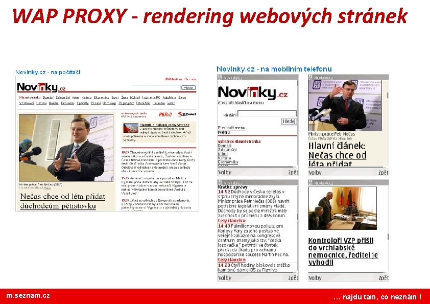 WAP PROXY - rendering webových stránek m. seznam. cz www. seznam. cz … najdu