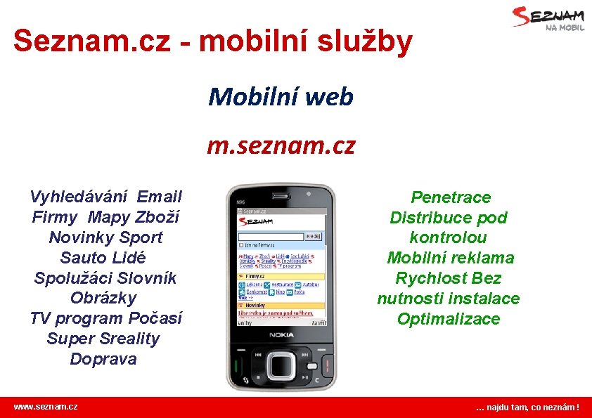 Seznam. cz - mobilní služby Mobilní web m. seznam. cz Vyhledávání Email Firmy Mapy