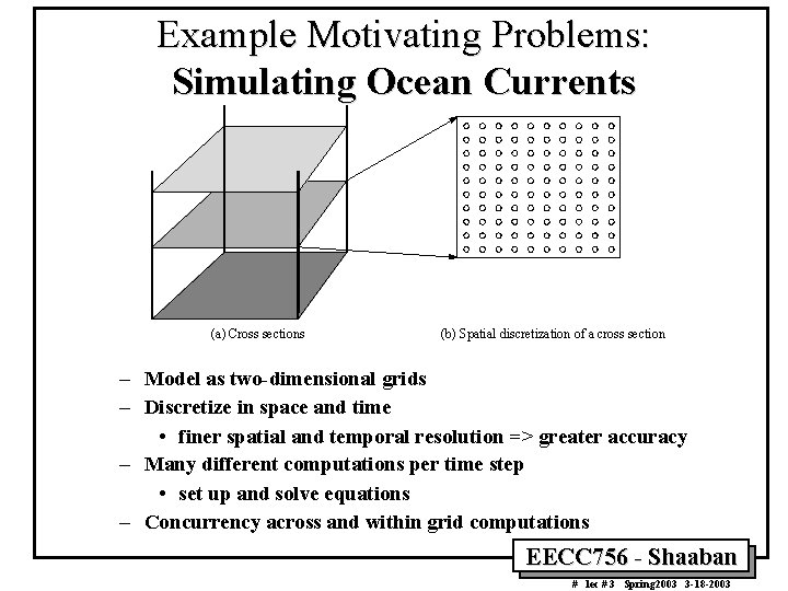 Example Motivating Problems: Simulating Ocean Currents (a) Cross sections (b) Spatial discretization of a