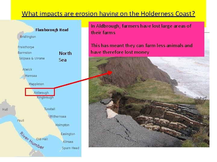 What impacts are erosion having on the Holderness Coast? Flamborough Head North Sea In What impacts are erosion having on the Holderness Coast? Flamborough Head North Sea In