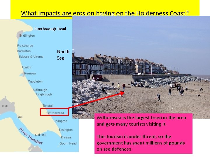 What impacts are erosion having on the Holderness Coast? Flamborough Head North Sea Withernsea What impacts are erosion having on the Holderness Coast? Flamborough Head North Sea Withernsea