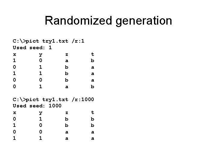 Randomized generation C: >pict try 1. txt /r: 1 Used seed: 1 x y