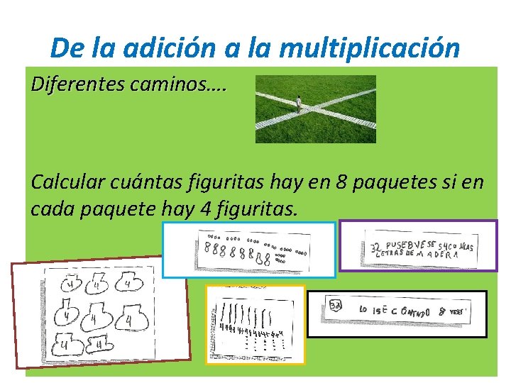 De la adición a la multiplicación Diferentes caminos…. Calcular cuántas figuritas hay en 8