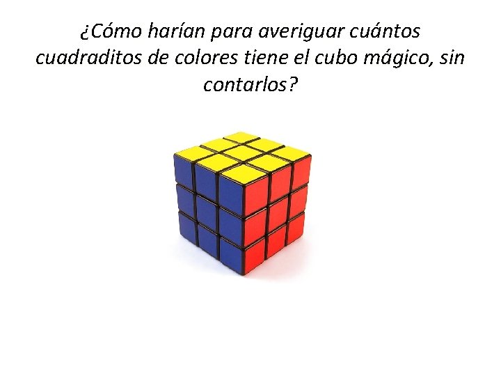 ¿Cómo harían para averiguar cuántos cuadraditos de colores tiene el cubo mágico, sin contarlos?