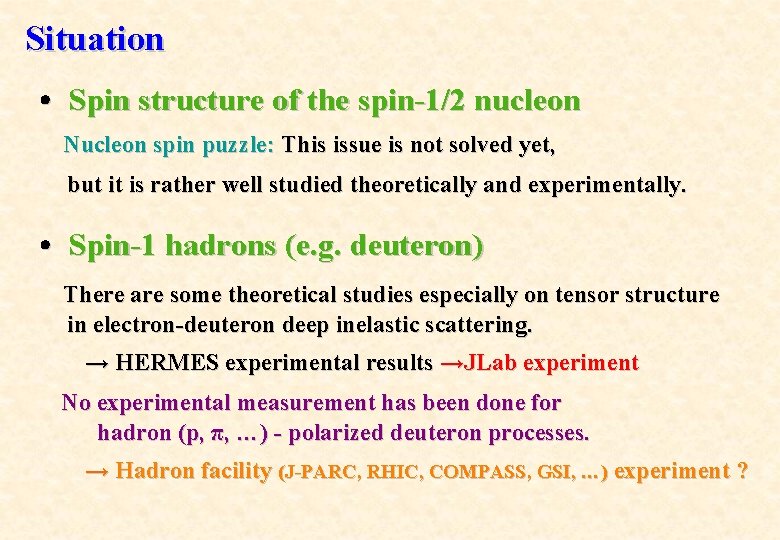 Situation Spin structure of the spin-1/2 nucleon Nucleon spin puzzle: This issue is not