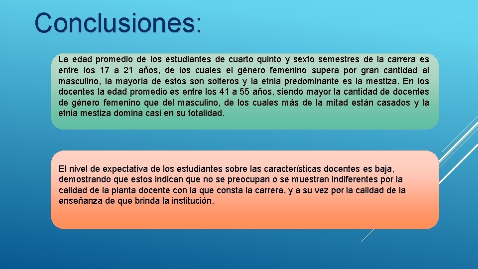 Conclusiones: La edad promedio de los estudiantes de cuarto quinto y sexto semestres de