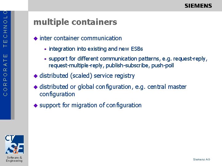 TECHNOLOGY CORPORATE multiple containers u inter container communication w integration into existing and new
