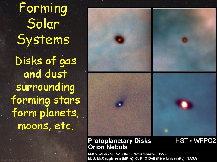 Forming Solar Systems Disks of gas and dust surrounding forming stars form planets, moons, Forming Solar Systems Disks of gas and dust surrounding forming stars form planets, moons,