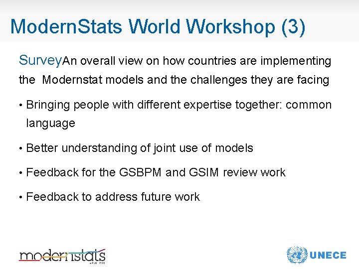 Modern. Stats World Workshop (3) Survey. An overall view on how countries are implementing