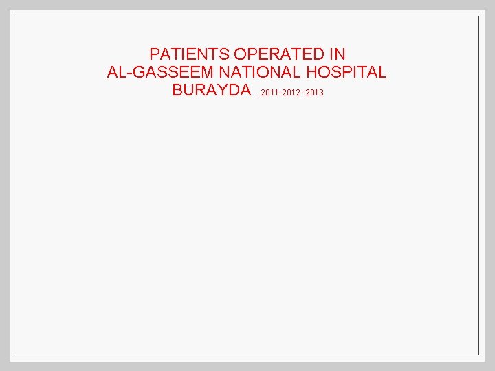 PATIENTS OPERATED IN AL-GASSEEM NATIONAL HOSPITAL BURAYDA. 2011 -2012 -2013 