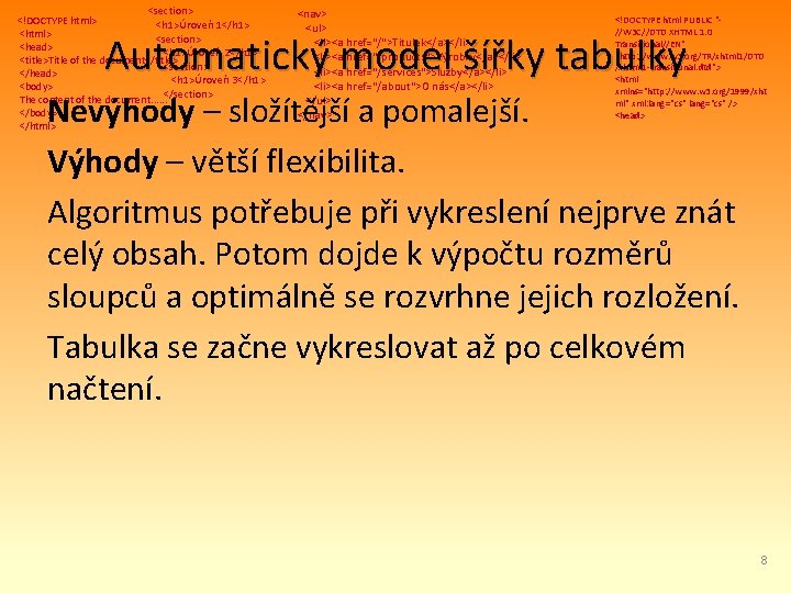 <section> <!DOCTYPE html> <h 1>Úroveň 1</h 1> <html> <section> <head> <h 1>Úroveň 2</h 1>