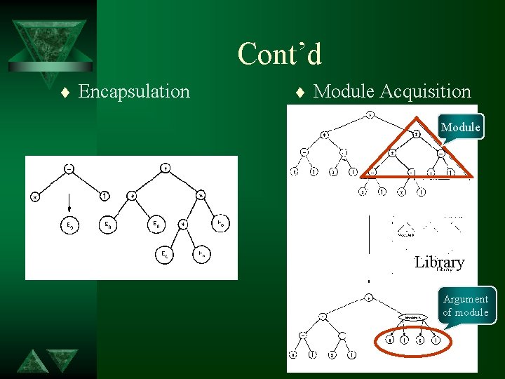 Cont’d t Encapsulation t Module Acquisition Module Library Argument of module 