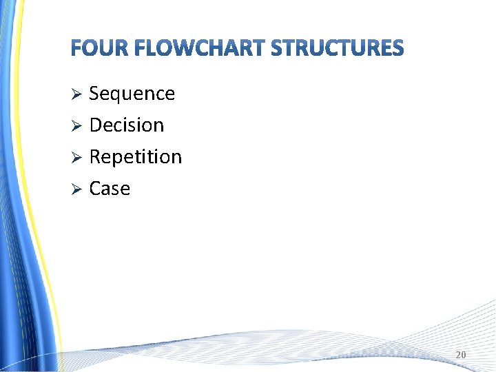 Sequence Ø Decision Ø Repetition Ø Case Ø 20 