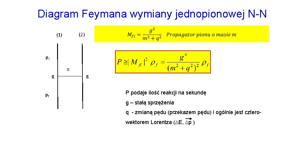 Diagram Feymana wymiany jednopionowej N-N (2) (1) pi g pf g P podaje ilość