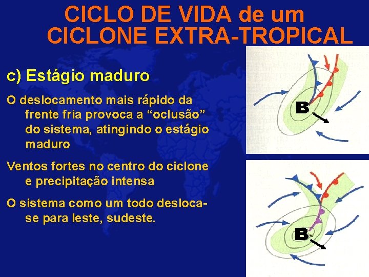CICLO DE VIDA de um CICLONE EXTRA-TROPICAL c) Estágio maduro O deslocamento mais rápido