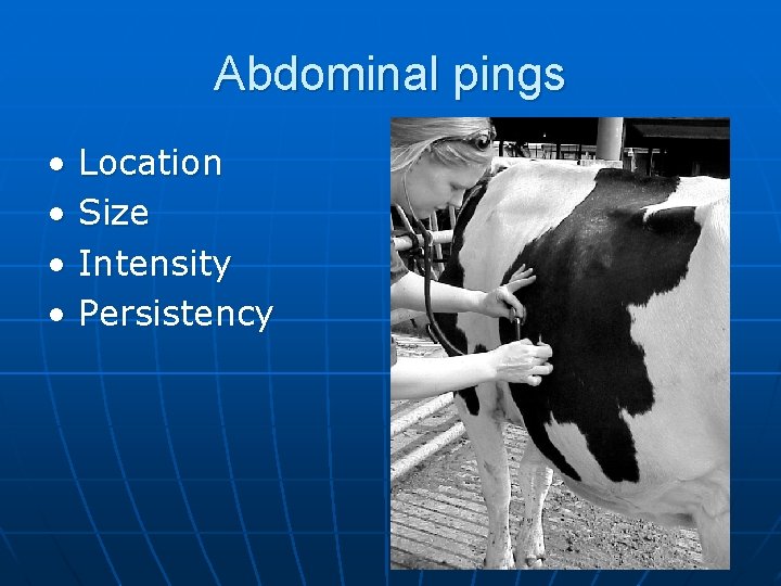 Abdominal pings • • Location Size Intensity Persistency 