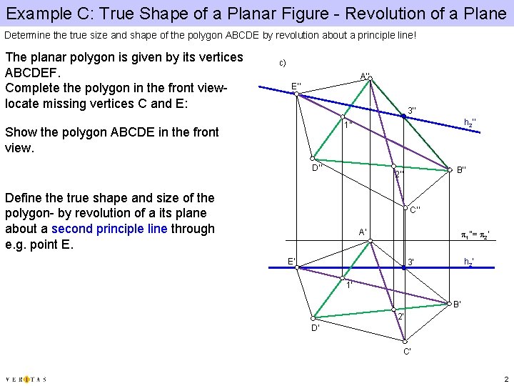 Example C: True Shape of a Planar Figure - Revolution of a Plane Determine