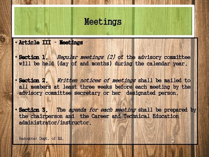 Meetings • Article III – Meetings • Section 1. Regular meetings (2) of the Meetings • Article III – Meetings • Section 1. Regular meetings (2) of the