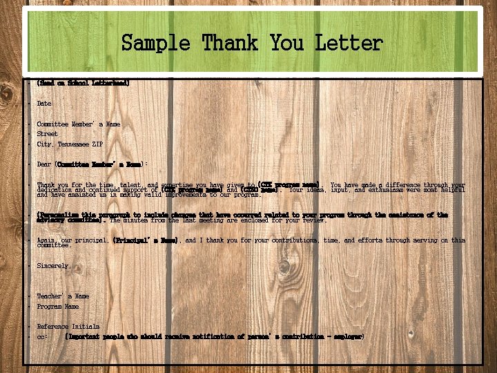 Sample Thank You Letter • • • • • • • (Send on School Sample Thank You Letter • • • • • • • (Send on School