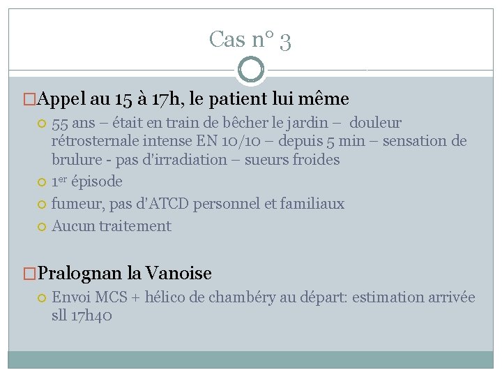 Cas n° 3 �Appel au 15 à 17 h, le patient lui même 55