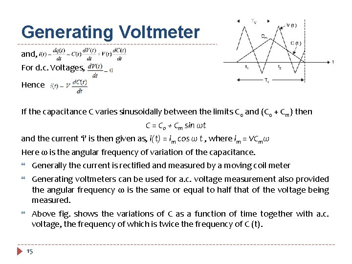 Generating Voltmeter and, For d. c. Voltages, Hence If the capacitance C varies sinusoidally