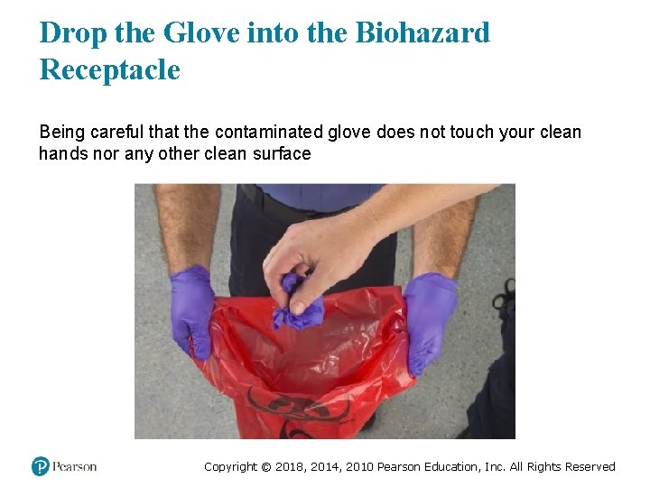 Drop the Glove into the Biohazard Receptacle Being careful that the contaminated glove does