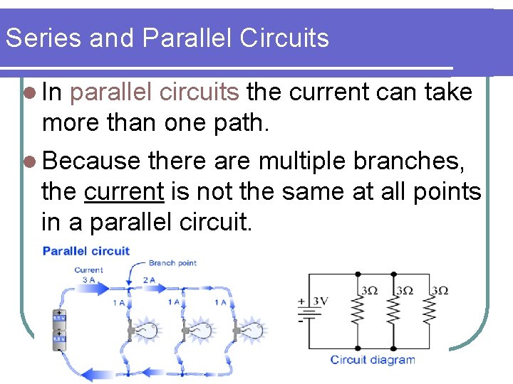 Series and Parallel Circuits l In parallel circuits the current can take more than