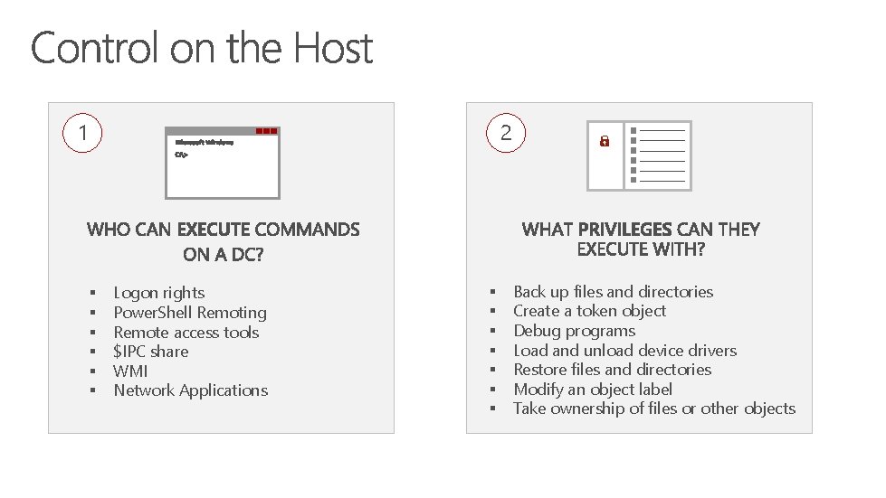 1 2 § § § Logon rights Power. Shell Remoting Remote access tools $IPC