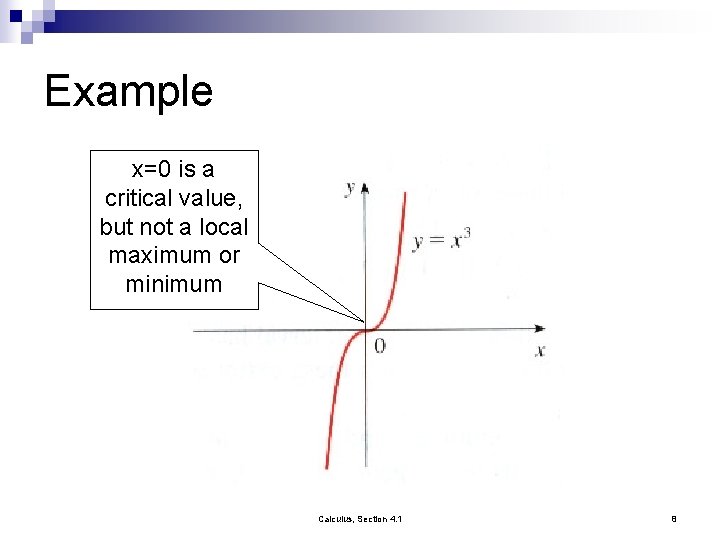 Example x=0 is a critical value, but not a local maximum or minimum Calculus,