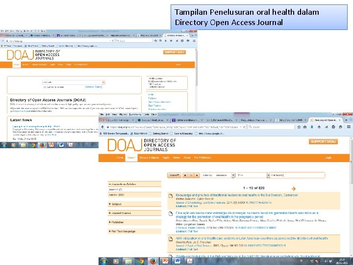 Tampilan Penelusuran oral health dalam Directory Open Access Journal 