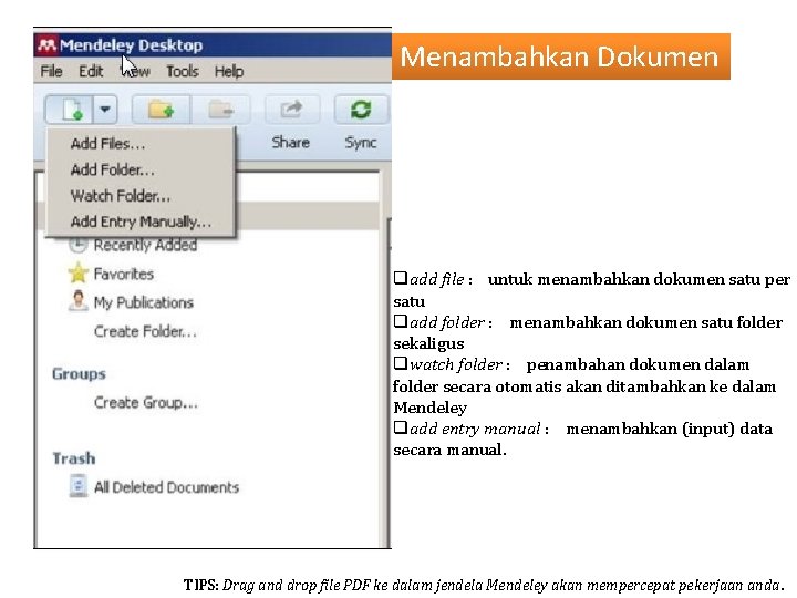 Menambahkan Dokumen qadd file : untuk menambahkan dokumen satu per satu qadd folder :