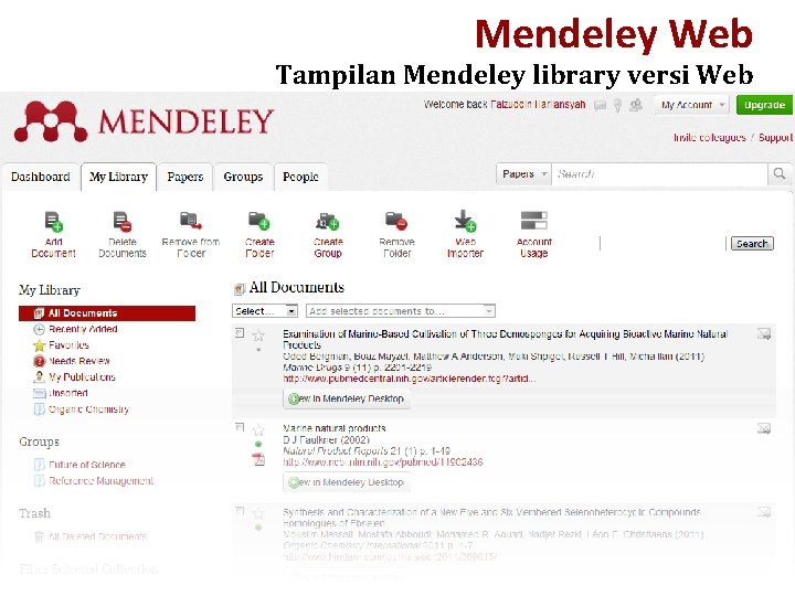 Mendeley Web Tampilan Mendeley library versi Web 