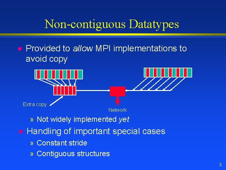 Non-contiguous Datatypes Provided to allow MPI implementations to avoid copy l Extra copy Network