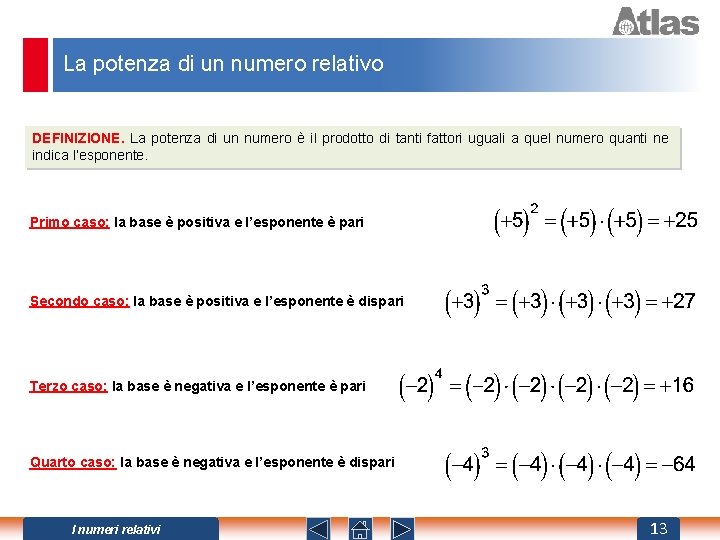 La potenza di un numero relativo DEFINIZIONE. La potenza di un numero è il