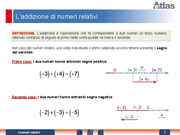 L’addizione di numeri relativi DEFINIZIONE. L’addizione è l’operazione che fa corrispondere a due numeri