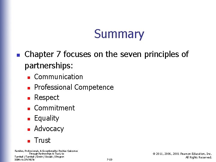 Summary n Chapter 7 focuses on the seven principles of partnerships: n Communication Professional Summary n Chapter 7 focuses on the seven principles of partnerships: n Communication Professional